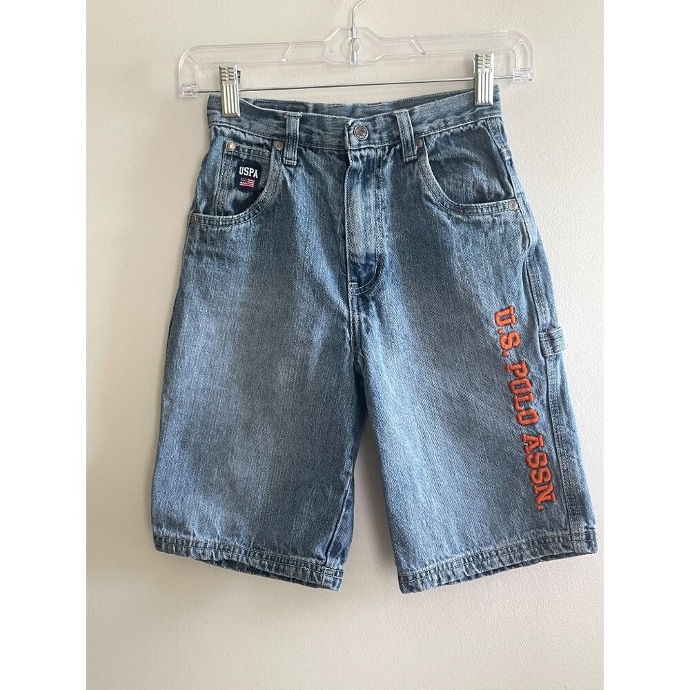 Y2K U.S POLO ASSN Jean Jorts Youth 7 Blue Denim Embroidered Baggy